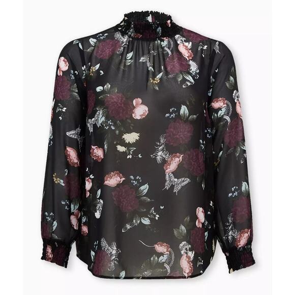 NWT Torrid Womens 2X Goth Whimsigoth Witchy Grunge Floral Skull Smocked Blouse - Picture 1 of 11